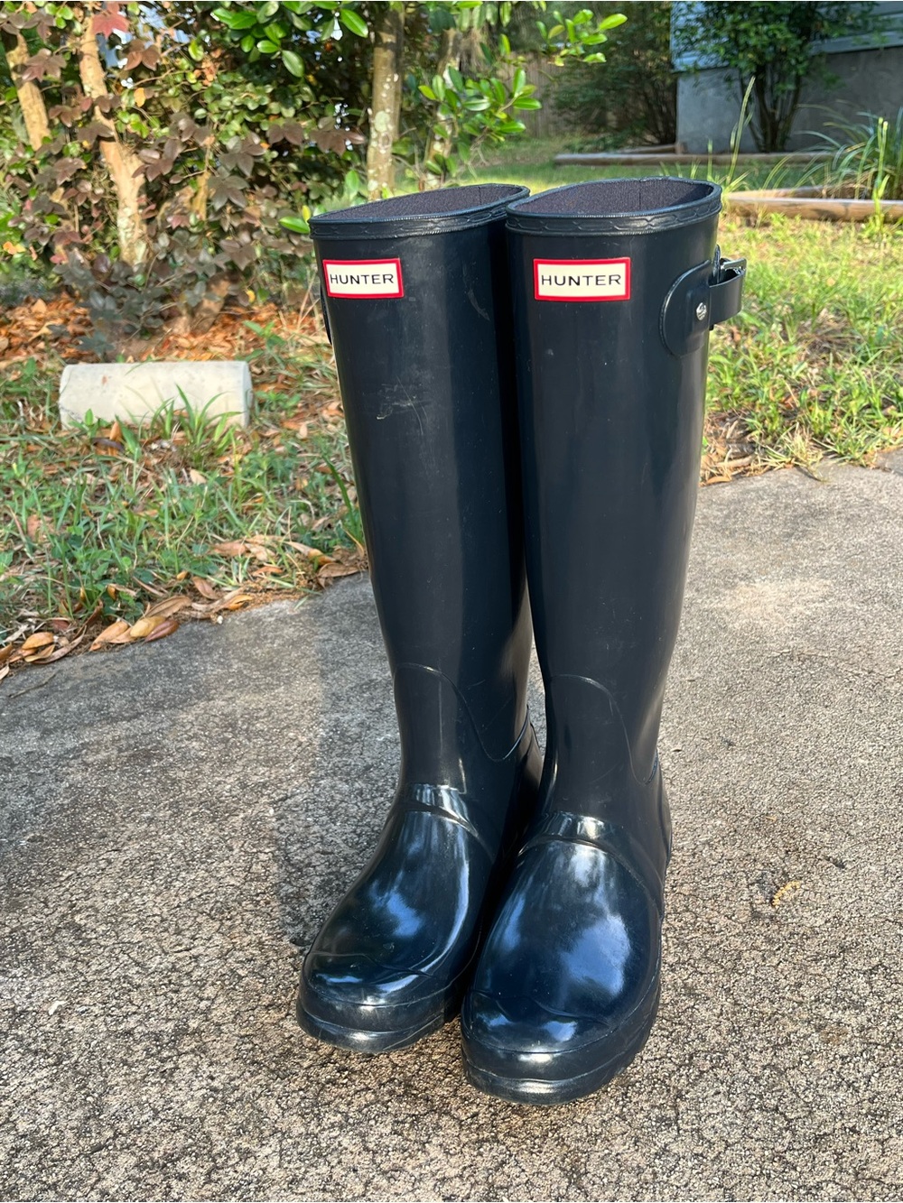 Hunter gloss dark blue tall boots